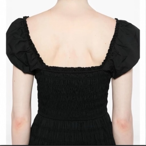 Caroline Constas Women’s Cotton Shirred Bodice Short Puff Sleeve Midi Dress NEW - Picture 9 of 16